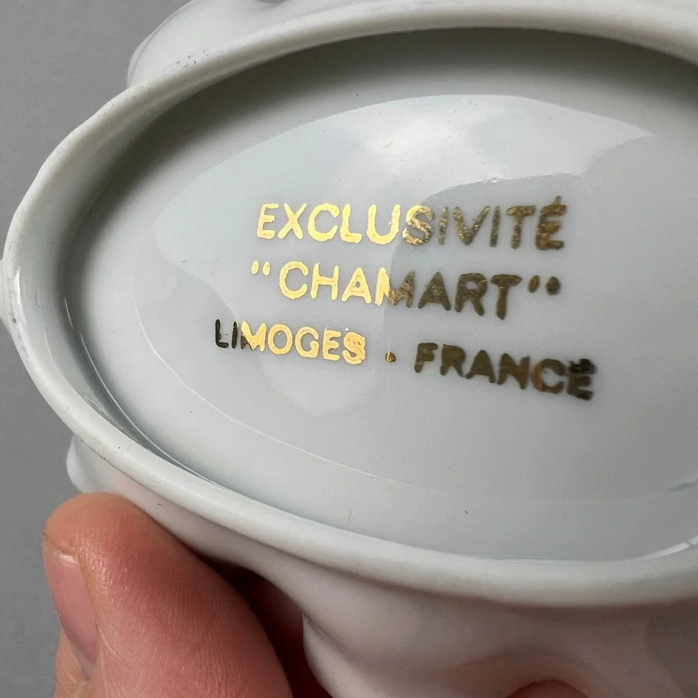 Chamart Limoges Trinket Dish VTG Scalloped Candy Yellow Leaf Floral French Decor